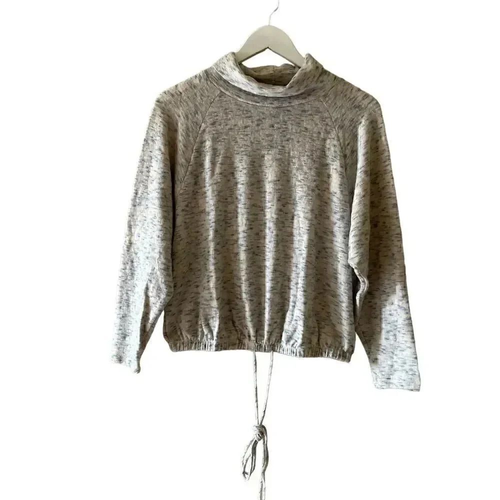 LUSH  DRAWISTRING TNECK TOP
CREAM  BLUE Cropped Long Sleeves Soft Womens S